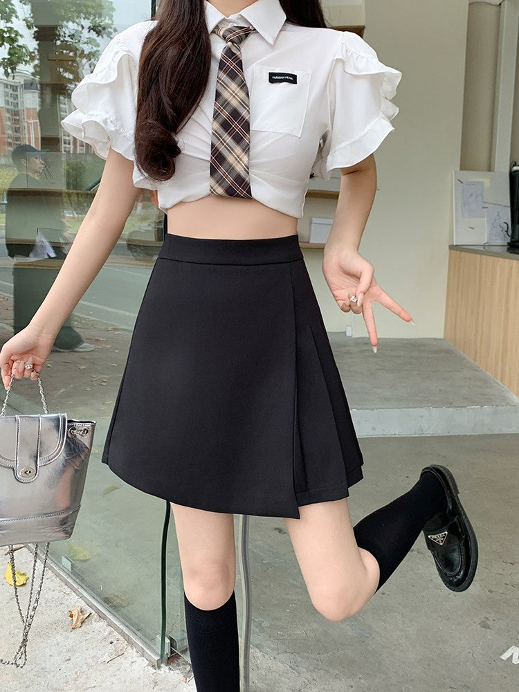 L-4XL Plus Size Skirt Women Spring Summer 2025 New Korean Fashion High Waist Pleated A Line Skirt Women Black Or Gray Mini Skirt