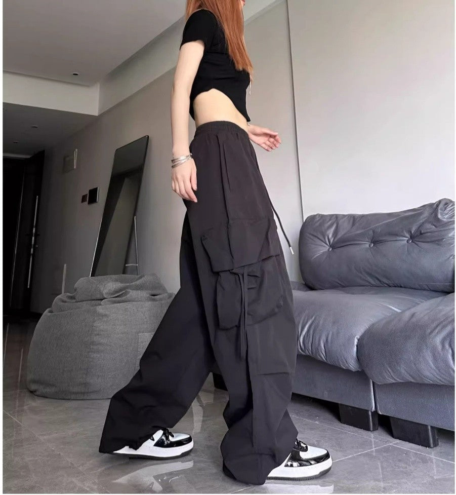 Ripped Y2K Women Cargo Pants Fashion Vintage Hip Hop Loose High Waist Pocket Baggy Pant Casual Streetwear Drawstring Sweatpant