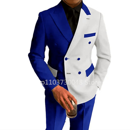 Fashion 2 Piece Wedding Men Suits Slim Fit Peak Lapel Double Breasted Blazer Pants Formal Business Groom Tuxedos Costume Homme