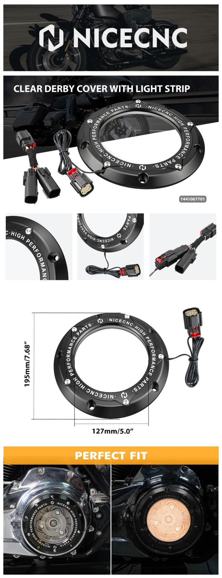 Para Harley Street Glide FLHX 2016-2023 Tampa de Embreagem Derby com Luz de LED Road King FLHR Road Glide FLTRX CVO Tri Glide Electra Glide