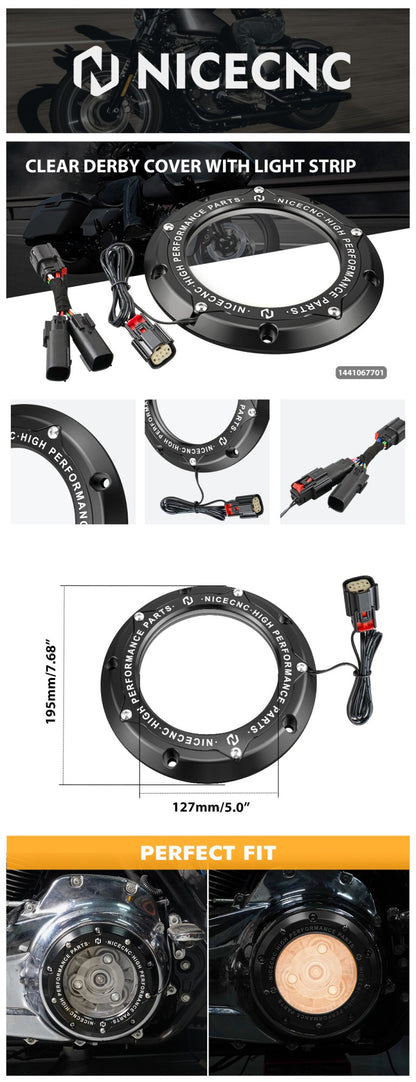 Para Harley Street Glide FLHX 2016-2023 Tampa de Embreagem Derby com Luz de LED Road King FLHR Road Glide FLTRX CVO Tri Glide Electra Glide