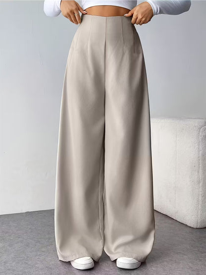 Women Elegant Wide Leg Pant 2025 Fashion New In High Waist Solid Trousers Office Lady French Pants Female Casual Street Clothing