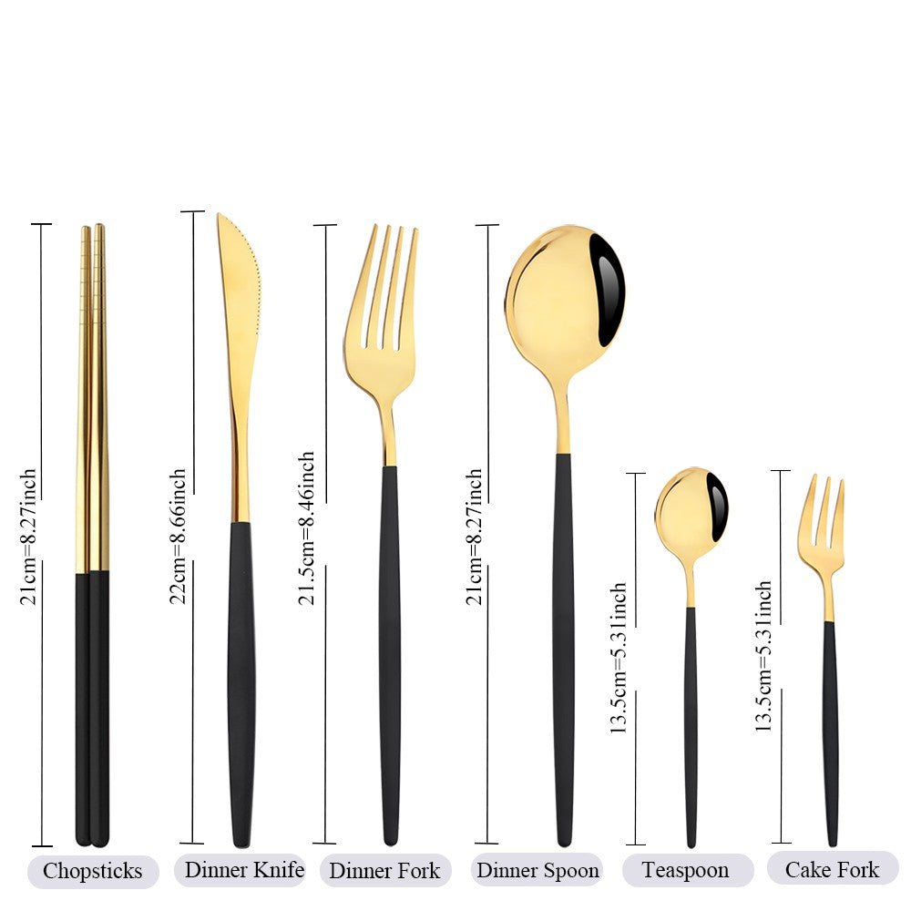 18Pcs Black Gold Dinnerware Dinner Spoons Chopsticks Cutlery Set Stainless Steel Tableware Sets Kitchen Home Silverware Set