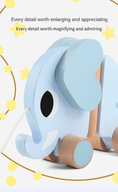Wooden children's elephant pulling rope cart, towing toys, baby boy, baby girl toddler, children's gifts, early education toys