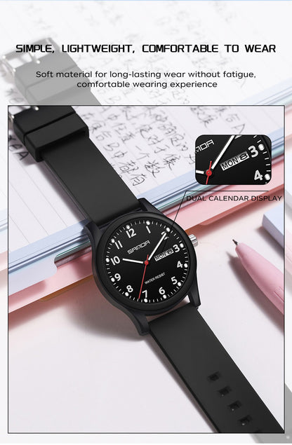 SANDA 3263 Fashion Casual Men Watch Silicone Strap Waterproof Luminous Clock Unisex Wristwatch Date Week Sport Man Watches