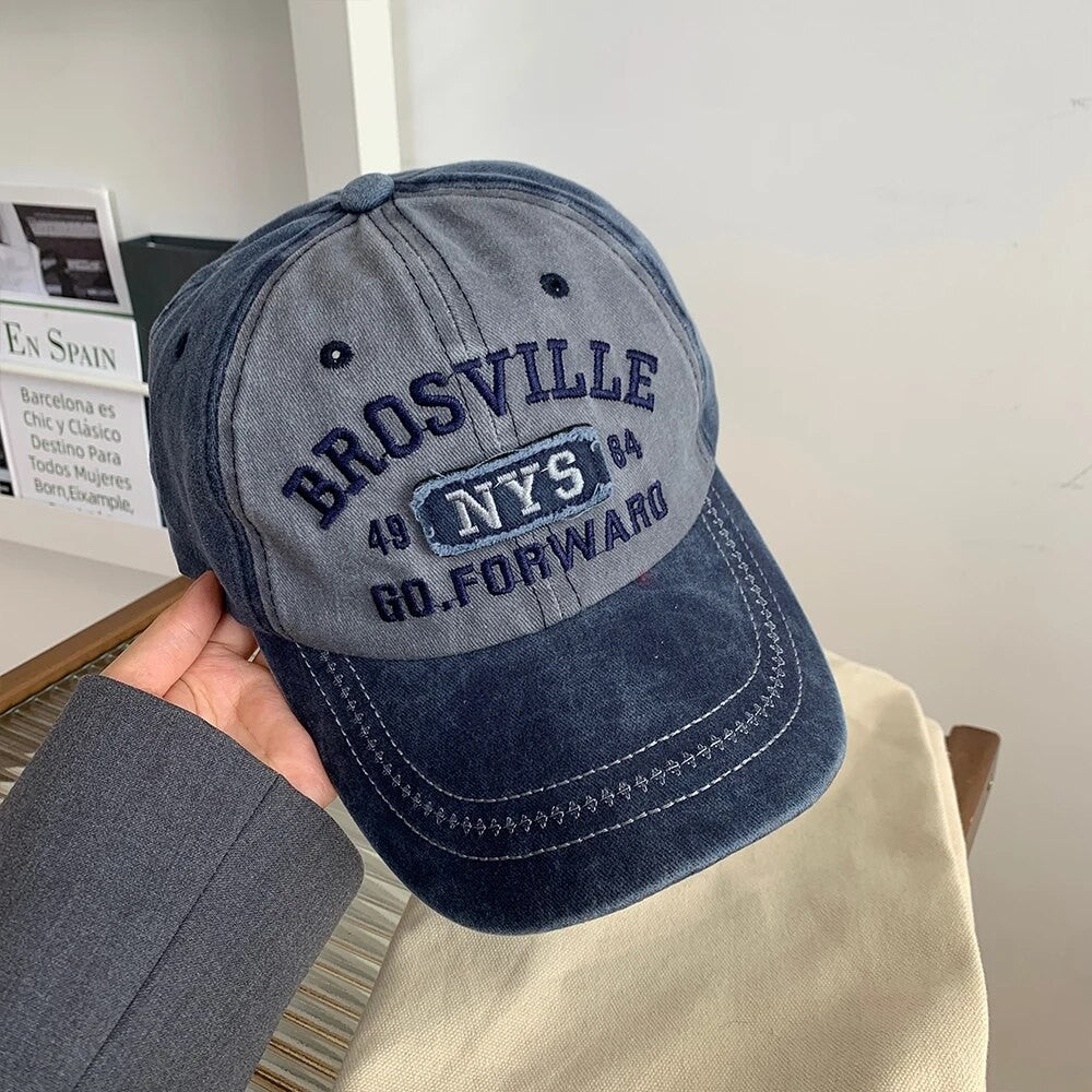 American Retro Baseball Hat Women's Soft Top Letter Washed Cowboy Duck Tongue Hat Wide Brim Big Head Surrounding Face Small Hat