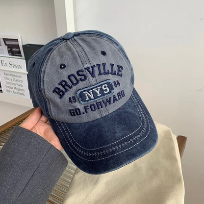 American Retro Baseball Hat Women's Soft Top Letter Washed Cowboy Duck Tongue Hat Wide Brim Big Head Surrounding Face Small Hat