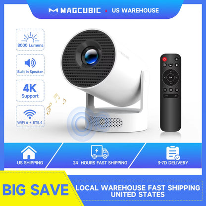 Projetor Magcubic HY300 Pro + 4K 720P Com Alto-falante de 5W Android 11 8000 Lumens WiFi 6 BT5.4 Projetor de Vídeo para Home Theater ao Ar Livre