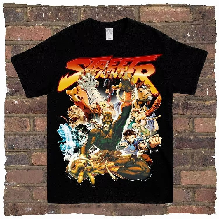 Game Spring Street Fighter, Rock and Rap, Loose High Street, High-quality Men's T-shirts, Women's T-shirts, Couple Styles