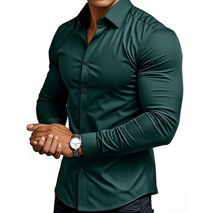 Men Solid Color Long Sleeve Casual Business Shirt For Spring And Autumn