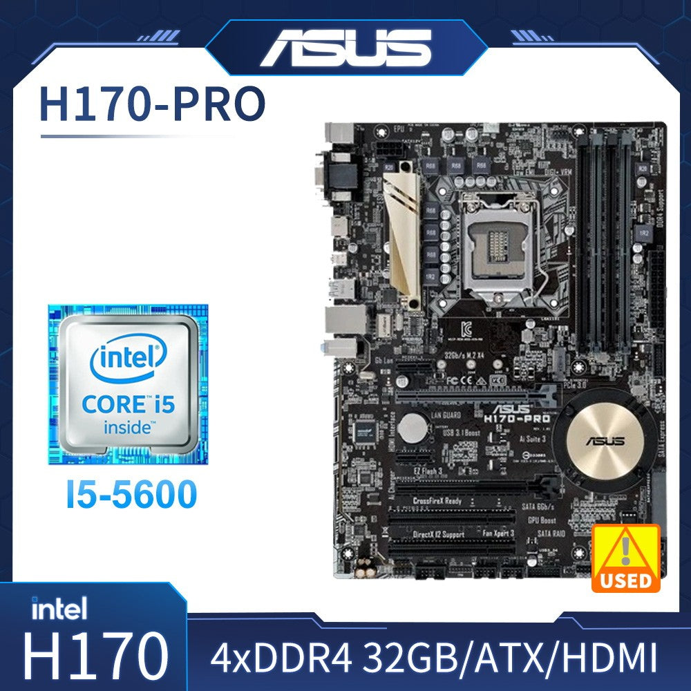 Kit Placa Mãe ASUS H170-PRO + CPU i5-6500 Intel H170 LGA 1151 4×DDR4 64GB M.2 PCI-E 3.0 DVI HDMI ATX