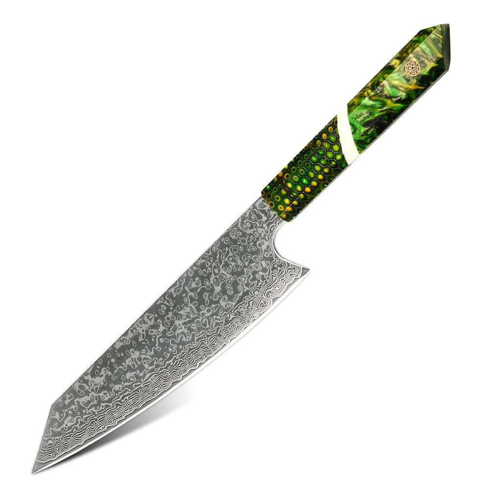 Professional Japanese Kitchen kiritsuke Knife 67-layer Damascus Steel Custom 8 inch Chef Knife with multicolour Resin Handle