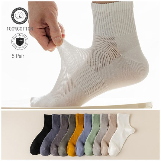 5/10 Pair Men's  Cotton Socks High Quality Breathable Mesh Socks Durable Solid Color Casual Socks Fashion Dress Socks Man