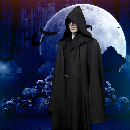Black Cape Black Cloak Jedi Warrior Costume for Adults, Vampire Cape with Hood, Adult Halloween Cosplay Vampire Christmas Party