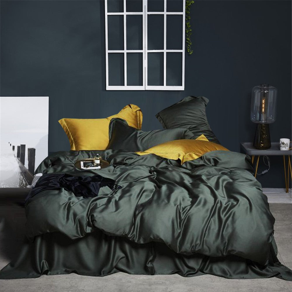 Lofuka Top Grade 100% Silk Green Bedding Set Queen King Silky Sexy Honeymoon Duvet Cover Bed Linen Flat Sheet Pillowcase