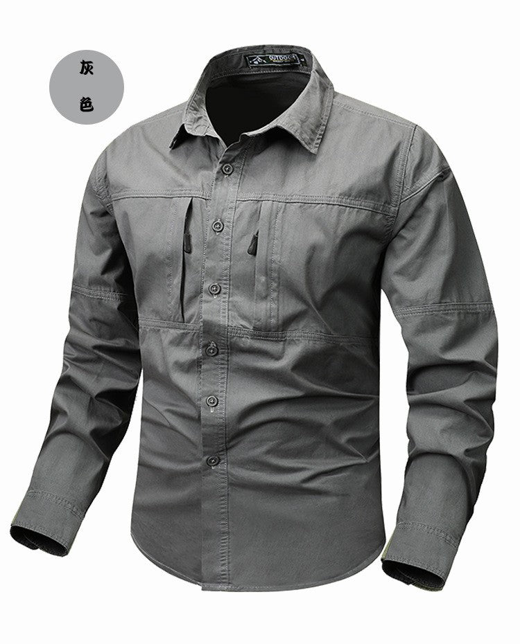 New Spring Men Long Sleeved Cargo Shirts High Quality Man Outdoor Multi Pockets Loose Tooling Shirts Male Casual Shirts Size 5X