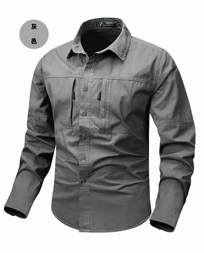 New Spring Men Long Sleeved Cargo Shirts High Quality Man Outdoor Multi Pockets Loose Tooling Shirts Male Casual Shirts Size 5X
