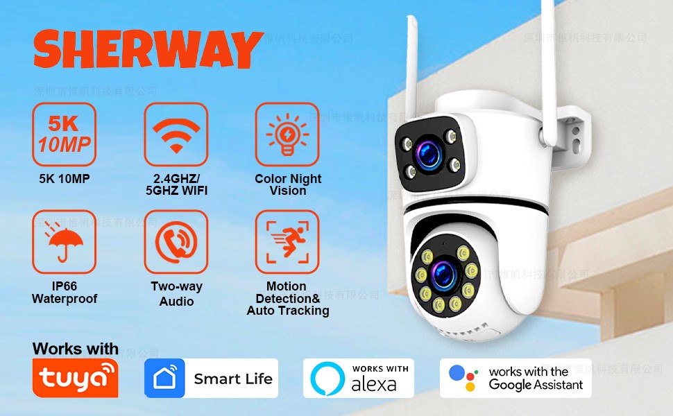 Câmera IP WIFI Tuya 5K 10MP Externa 5G Wifi Câmera PTZ de Lente Dupla Onvif Vigilância CCTV Rastreamento AI Alexa/Câmera de Segurança Goggle