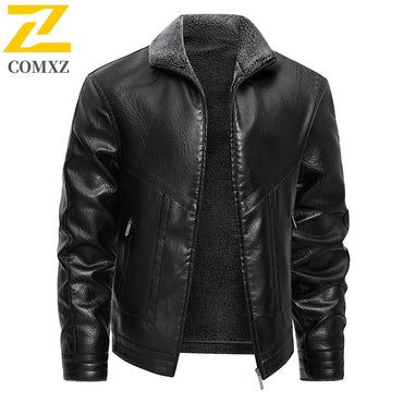 2025 veluokldly Leather Jacket Man Winter Motocross Windproof Warm PU Leather Coat chaqueta Male Trendy Motorcycle Fleece Coats