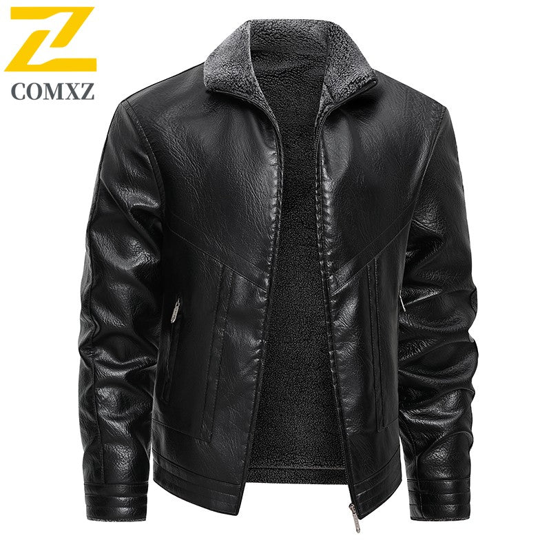 2025 veluokldly Leather Jacket Man Winter Motocross Windproof Warm PU Leather Coat chaqueta Male Trendy Motorcycle Fleece Coats