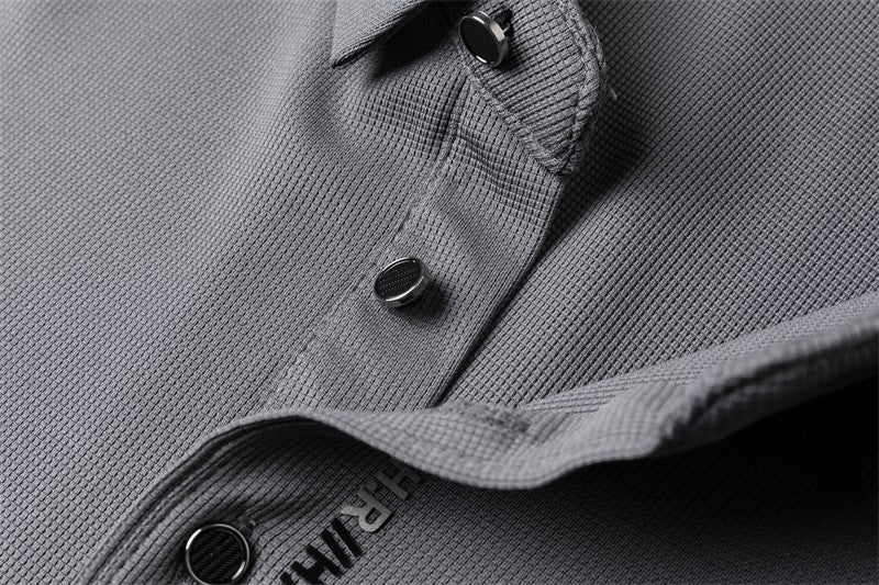 New Men's Business Casual Long Sleeved Shirt with Badge Solid Color Polo Shirt Fashionable Breathable Comfortable Versatile Top