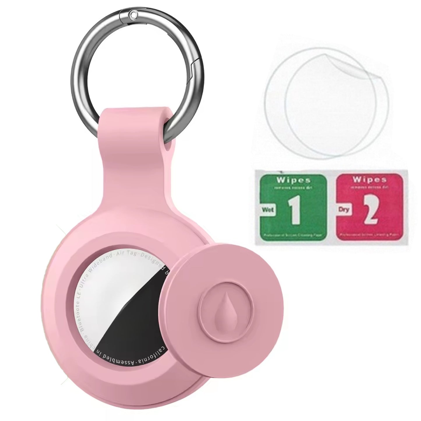 2/1 Pack Genuine Leather AirTag Keychain Holder . Secure Key Chain Case for Pet Collar Luggage Bag Full Cover Protective Keyring