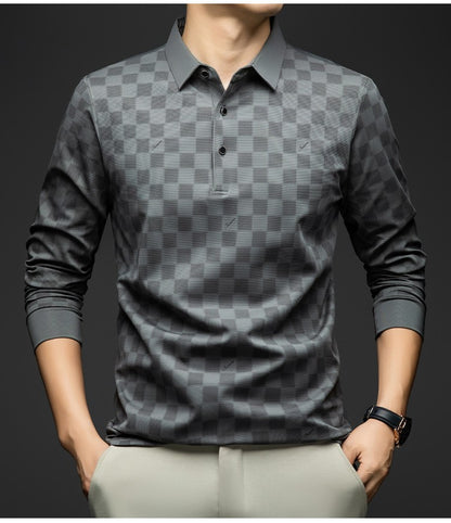 BROWON Polo Shirts for Man Autumn Business Slim Fit Long Sleeve T Shirt Men 2025 New Casual Loose Pullover Plaid Men Tops & Tees