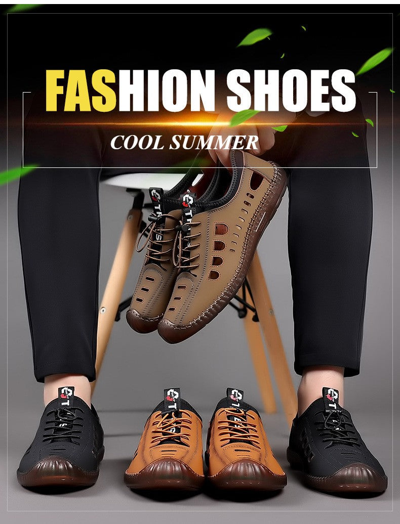 Summer Men's Leather Sandals Tendon Sole Slip on Flat Casual Sandals Outdoor Beach Sandal Shoes for Men Sandalias De Hombre 2025