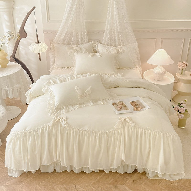 3pcs White Bedding set ruffles Duvet Cover Set (1*Duvet Cover + 2*Pillowcase, Without Core)for bedroom guest room