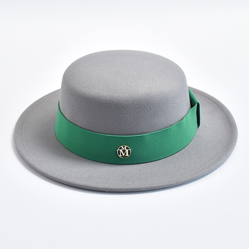 British Style Fedora Hats for Women Fashion Autumn Winter Flat Top Bow Elastic Ribbon Felt Hats Wedding Dress Jazz Cap