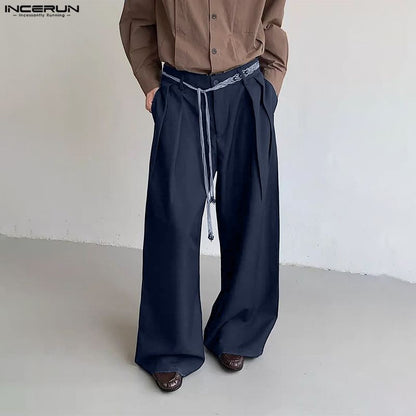 INCERUN Men Wide Leg Pants Solid Button Joggers Loose Casual Trousers Men Streetwear Korean Style Fashion Male Long Pants S-5XL