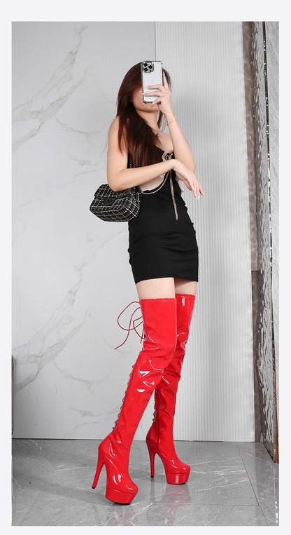 New Black Pole Dancing Long Shoes Night Club Party Queen Boots Over the Knee Boots High Heels Women Boots Sexy Thin Heels Shoes
