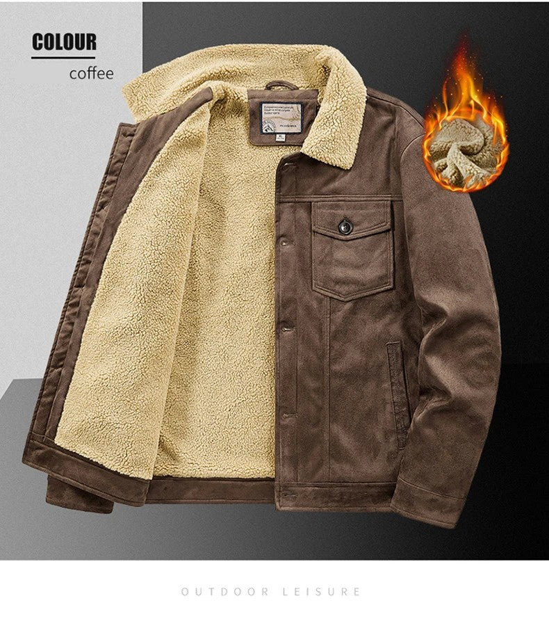 NEEDLESNOAH Autumn Winter Men Warm Pilot Jackets Fleece Suede Thick Coats Male Single Breasted Classic Parkas Fahion Windbreaker