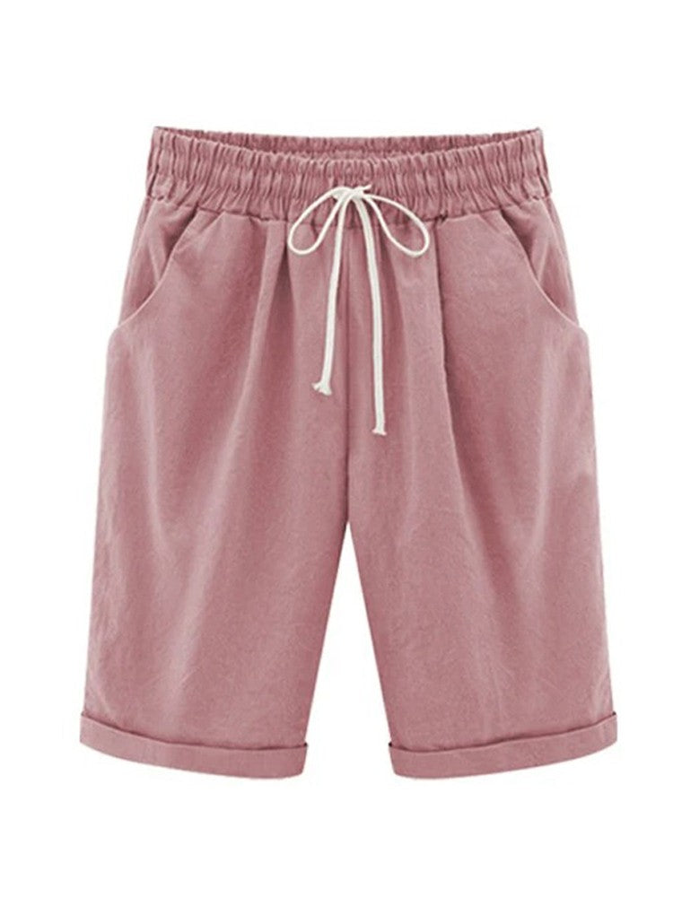 Women Cotton Shorts Casual High Waist Pocket Harem Pant Summer Cool Thin Beachwear Fashion Breathable Female Clothing