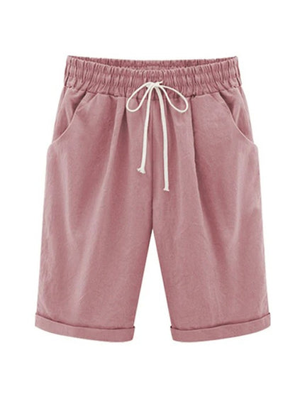 Women Cotton Shorts Casual High Waist Pocket Harem Pant Summer Cool Thin Beachwear Fashion Breathable Female Clothing