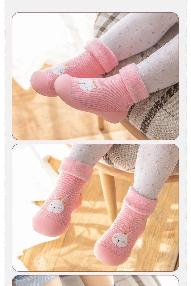 Autumn and Winter Toddler Shoes and Sock Baby Thickened Velvet Warm High Tube Boys and Girls Soft Bottom Indoor Children's Socks