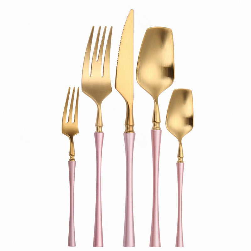 Conjunto de Talheres Matte Dourado Garfos Colheres Facas Conjunto de Talheres Aço Inoxidável Dourado Prata com Garfo de Bolo