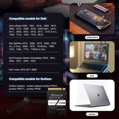 SSD Nvme M2 2230 1T 512gb 256gb Compatível com Steam Deck/Surface Pro Atualização e Expansão, Alto Desempenho e Eficiência