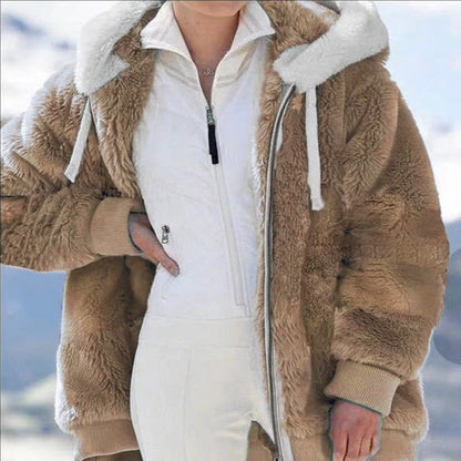 VEITCHE Autumn Winter Fashion Women hooded Zipper Long Sleeve Thick Cardigan Coat Women Snow Warm Skinny Casual Streetwear