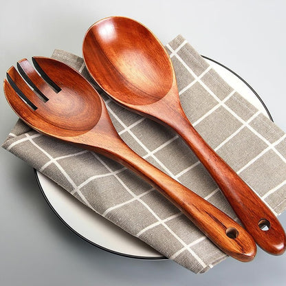 2pcs Salad Spoons 10-inch Durable Acacia Wood Cutlery Set Salad Mixer Fork And Spoon Salad Servers Spcoons Cooking Utensils