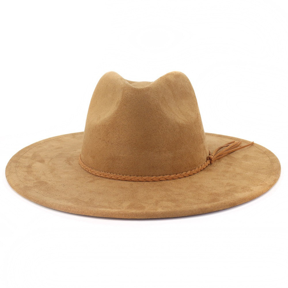 Chapéu fedora de aba larga com cinto de camurça vegana em formato de coração para homens e mulheres chapéu jazz de feltro chapéu feminino clássico