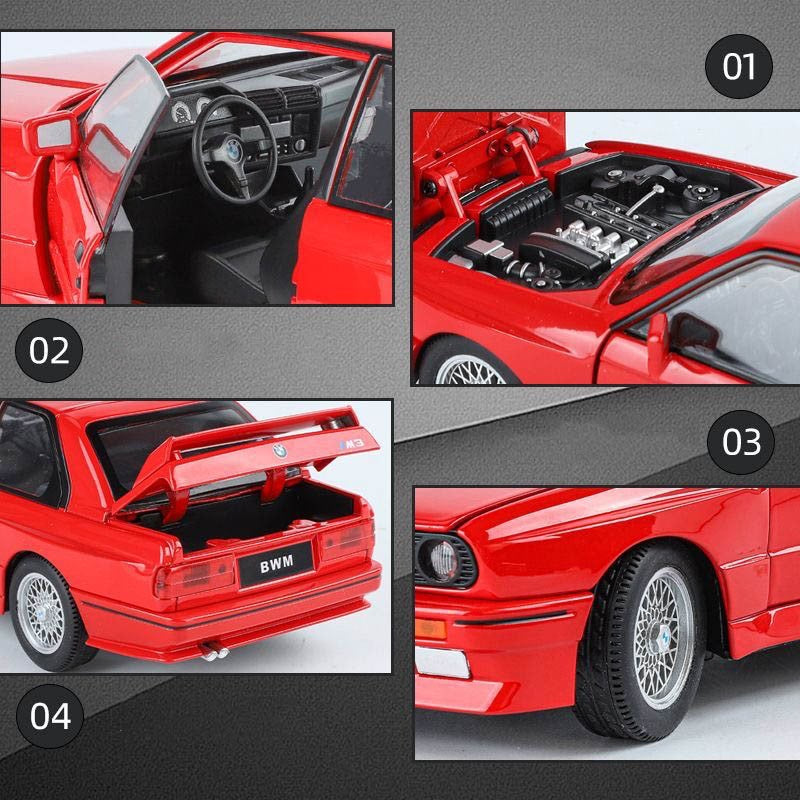 1:24 1988 BMW E30 M3 IM Liga Escala Modelo Carro Diecast Miniatura de Metal Carro Som?Luz Coleção de Carros Clássicos Brinquedo Infantil Veículo