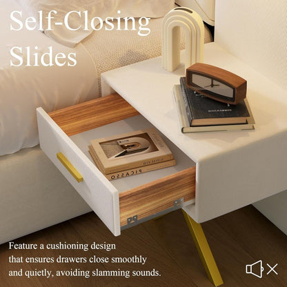 Cama Queen Luxo DEINPPA com Luzes LED Douradas Integradas e Criados-Mudos, Cama Plataforma Queen com Estofamento Grande