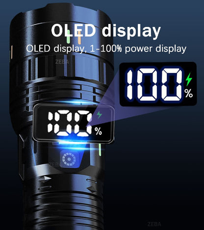 30000000LM High Power LED Flashlight Most Bright Tactical Torch Rechargeable Portable Light Long Shot 5000M Camping Hunting Lamp