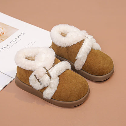 Winter Fur Boots For Girls Thick Warm Children's Plush Snow Boots Soft Warm Velvet Cotton Shoes Winter Kid's Padded Boots