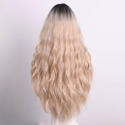 Peruca Ondulada Front Lace com Franja Cabelo Cacheado Longo Para Mulheres Cosplay Perucas Sintéticas Resistentes Linha Capilar Natural Frontal Perucas Sem Cola