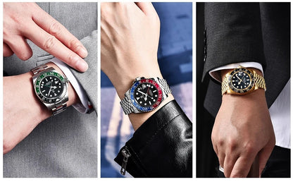 PAGANI DESIGN PD-1662 Luxury GMT Men Mechanical Wristwatch Sapphire Glass Stainless Steel 100M Waterproof Automatic Watches