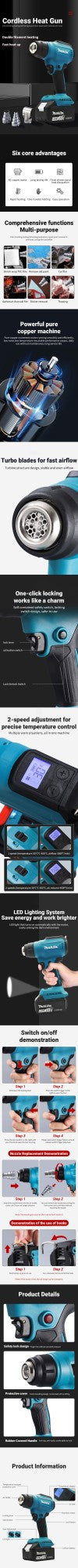 Soprador Térmico a Bateria Makita 18V com Controle de Temperatura de 550°C, Pistola de Ar Quente Portátil com Display LED, para Soldagem, Novo?