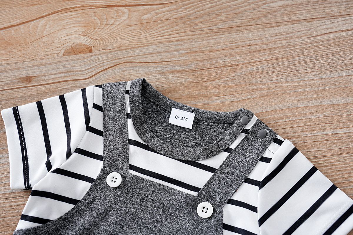 IURNXB Newborn Baby Romper Summer Cat Printed Short Sleeve Stripe Jumpsuit Infant One Piece Outfit for Boys Girls Unisex 0-18M