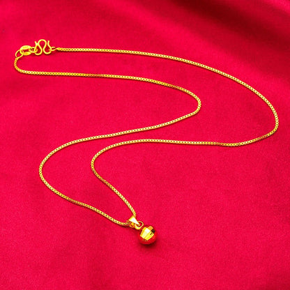 24K Gold AU999 Women's Thin Bead Earrings-Necklace Set-Polished Gold Beads in Arc, Thin Chain Flattering, Luxury Daily Versatile